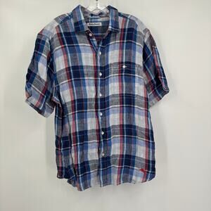 Tommy Bahama Mens Linen Shirt Size M Plaid Short Sleeve Button Summer Essentials